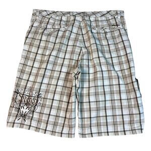 vintage y2k 2000s baggy plaid Micros shorts brown cream hiphop skater emo 38x12